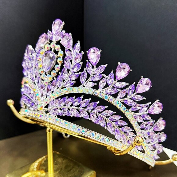 Purple Crystal Crown, Quinceanera Crown, Silver Wedding Tiara, Bridal Headpiece